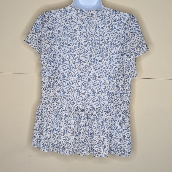 Madewell Blue and White Floral Top Flouncy Baby Doll - Picture 3 of 7
